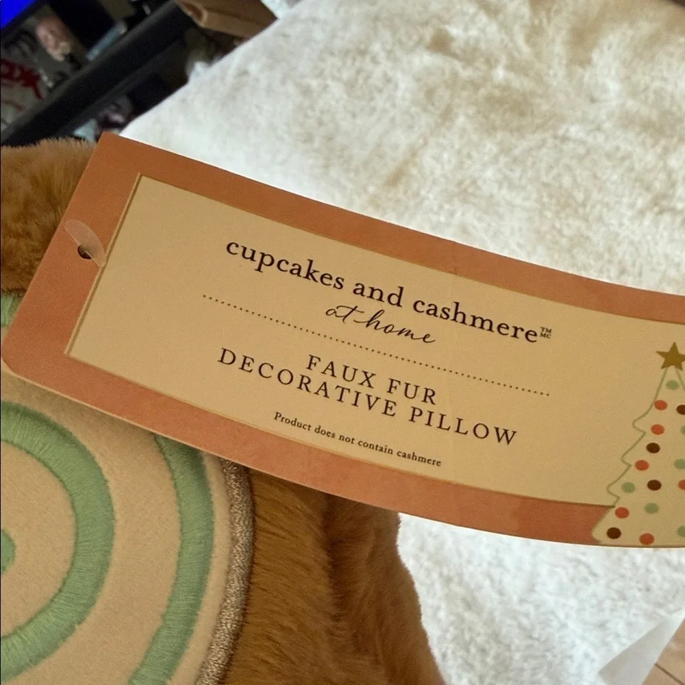 Cupcakes and Cashmere Christmas Faux Fur Gingerbread lollipop Girl Pillow 🍭